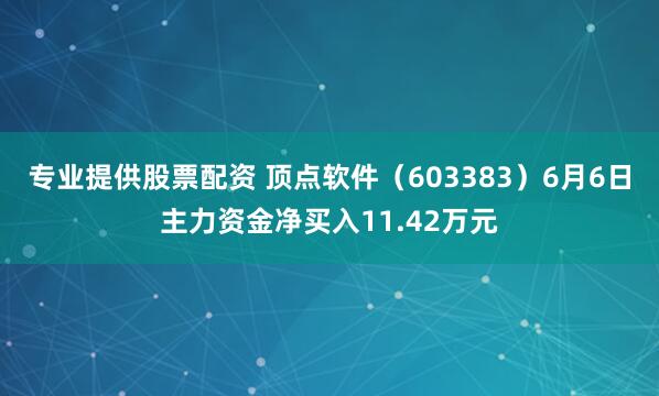 专业提供股票配资 顶点软件（603383）6月6日主力资金净买入11.42万元